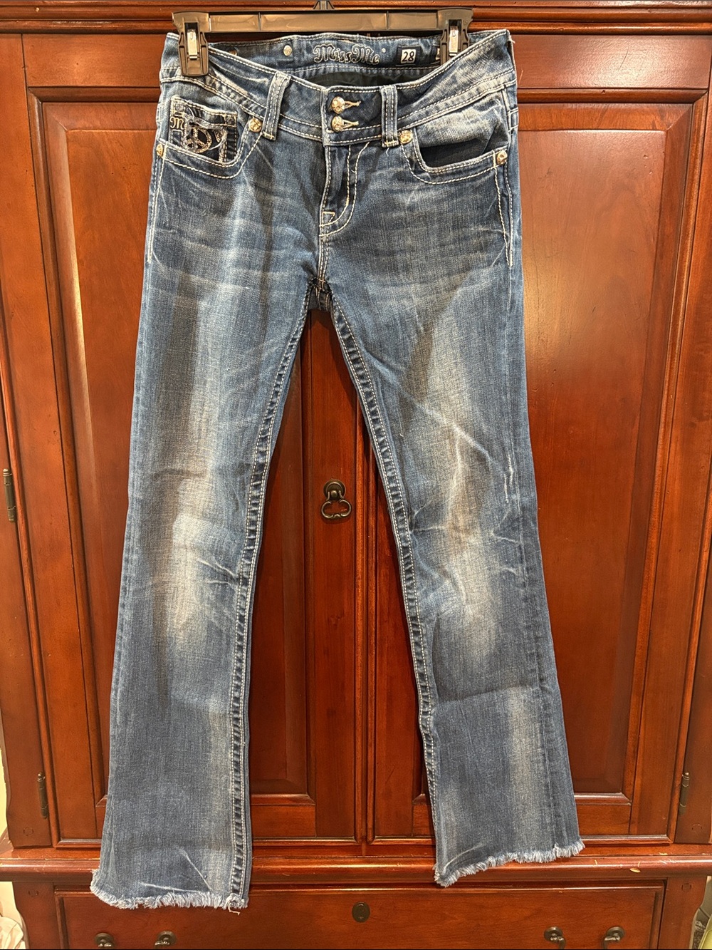 Miss Me Faded Blue Bootcut Jeans with Embellished Pockets